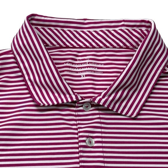 Vineyard Vines Performance Polo Shirt Mens XL Pink Striped Golf Short Sleeve - Picture 3 of 10